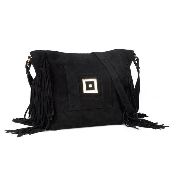 Amalia Black Cross Body Suede Bag