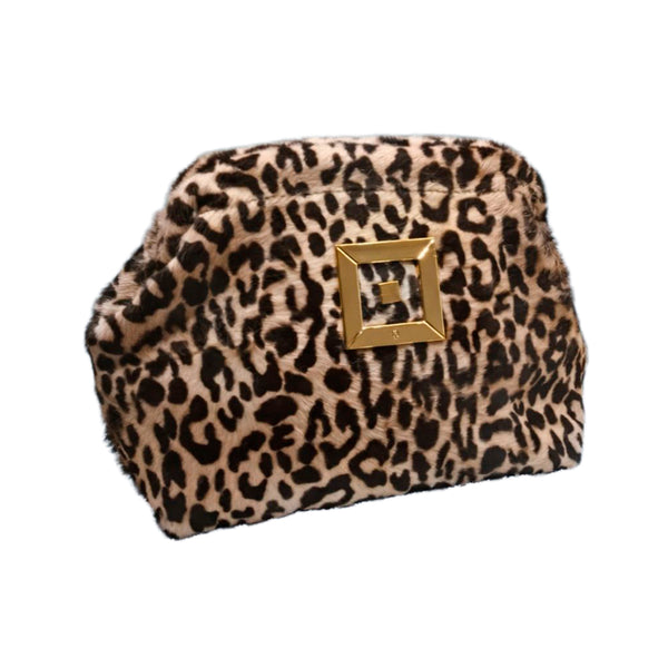 Themis Z pony skin mini top-handle bag with gold infinity pin. Can be worn as a clutch. Elegant, bold, and timeless. 100% calf hair, lined. Handmade in Athens.