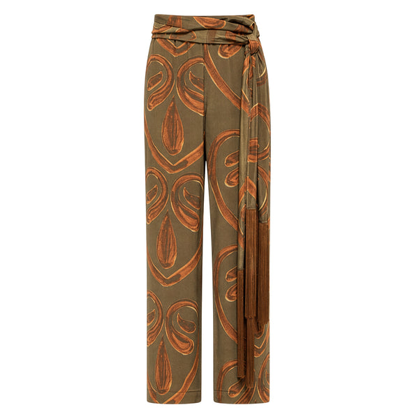 Cognac Silk Wide Leg Trousers