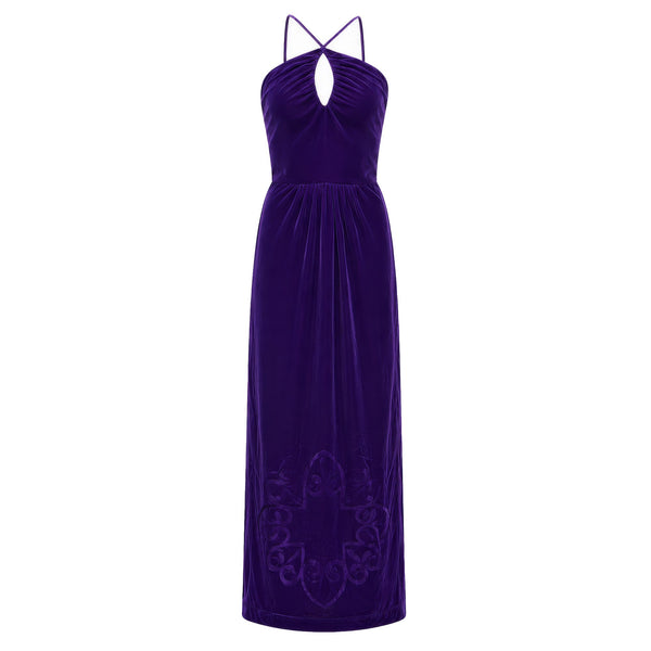 Amore Halter Neck Maxi Dress in Purple – front view | Themis Z