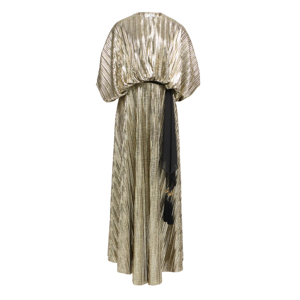 Astra Maxi Dress w/side splits in Gold – front view | Themis Z