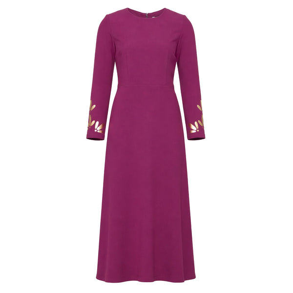 Aurea Gold Midi Dress in Magenta – front view | Themis Z
