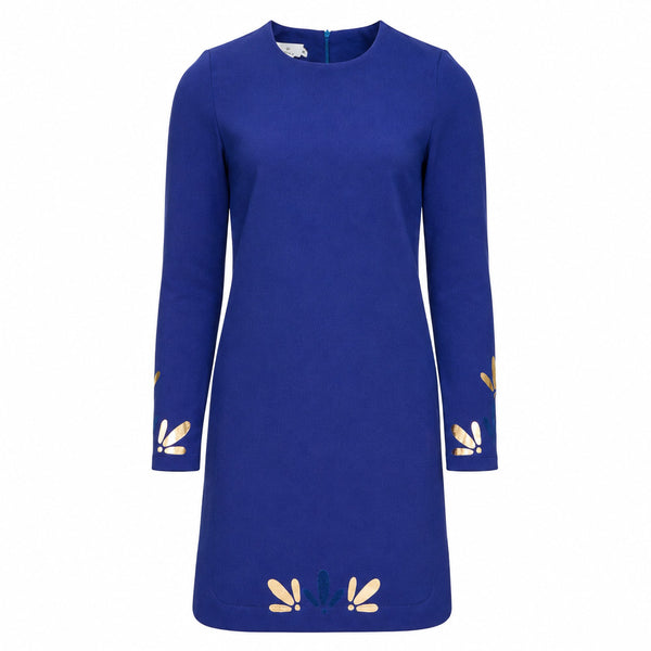 Aurea Round Neck Mini Dress in Royal Blue – front view | Themis Z