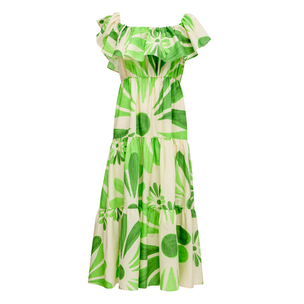 Flora Off-Shoulder Ruffled Midi Dress