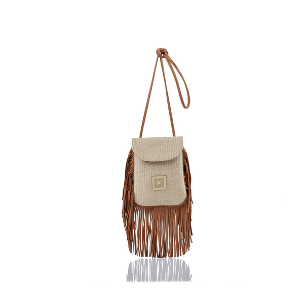 Straw Mini Bag with Tan Leather